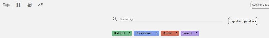 Tela de Tags com quatro tags cadastradas, o campo de busca e o botão Exportar tags ativas.