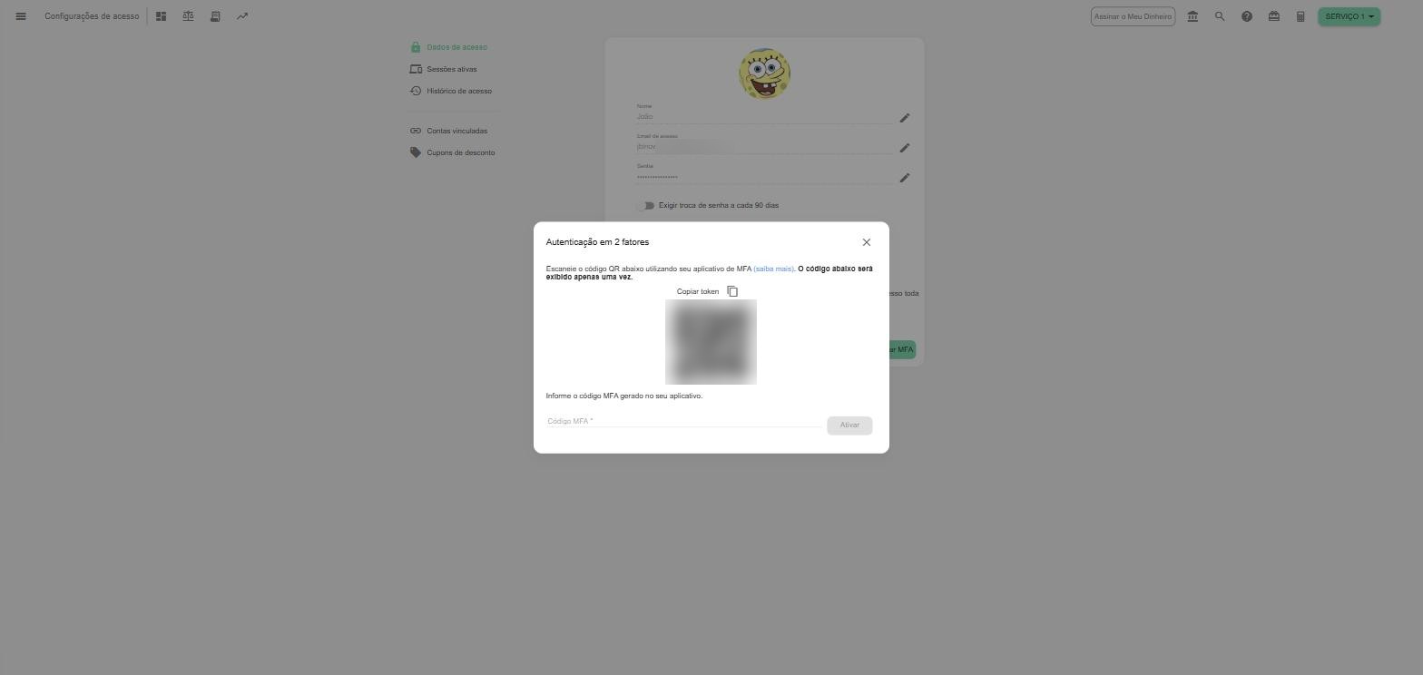 Escaneie o QR Code no aplicativo e informe o código de 6 dígitos para ativar.