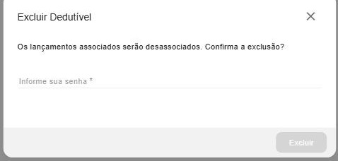 Confirmação de exclusão: aviso de desassociação e campo para informar a senha.