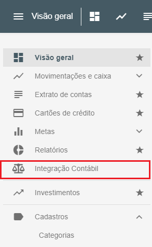 Menu Integração Contábil