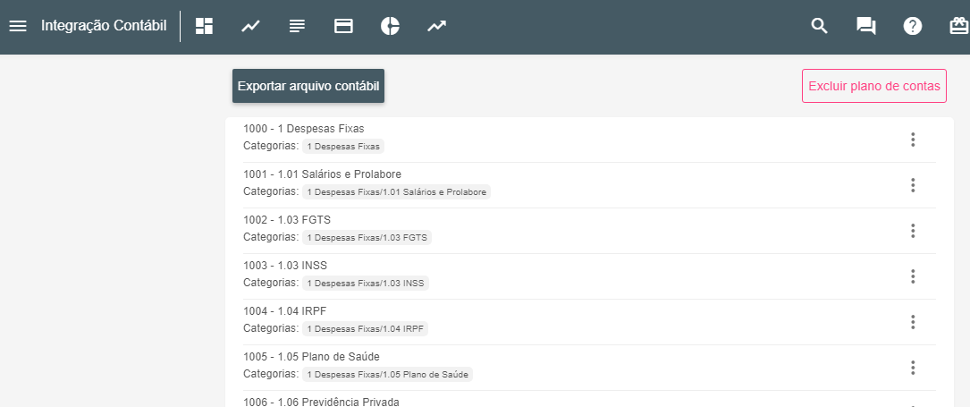 Gerenciar plano de contas após importação